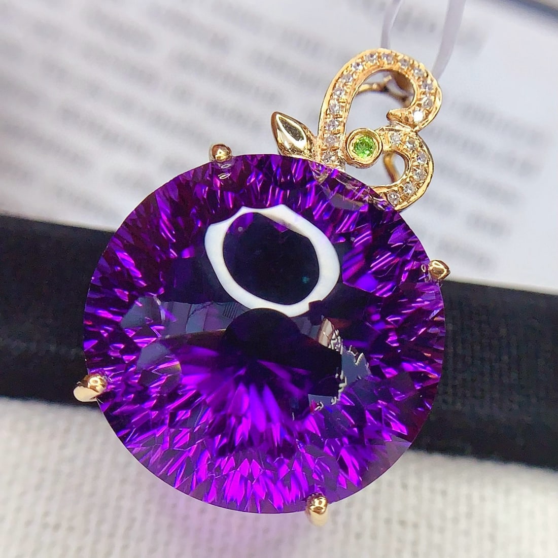 14k Gold 23.6 Ct Natural Amethyst & Diamond Pendant( Without Chain ) - 3