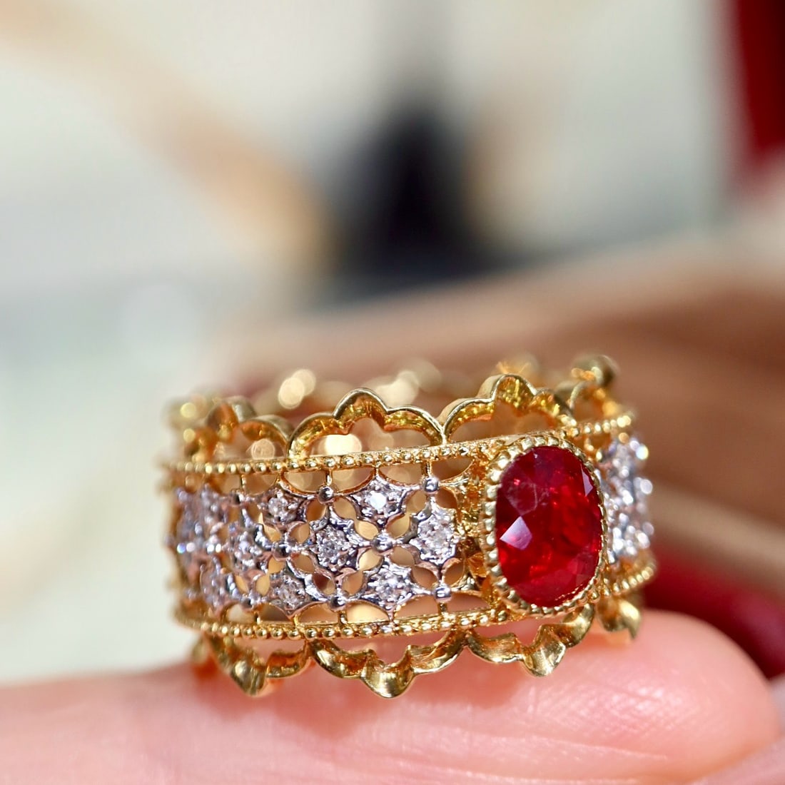 14k Gold 0.84 Ctw Natural Ruby & Diamond Ring - 2