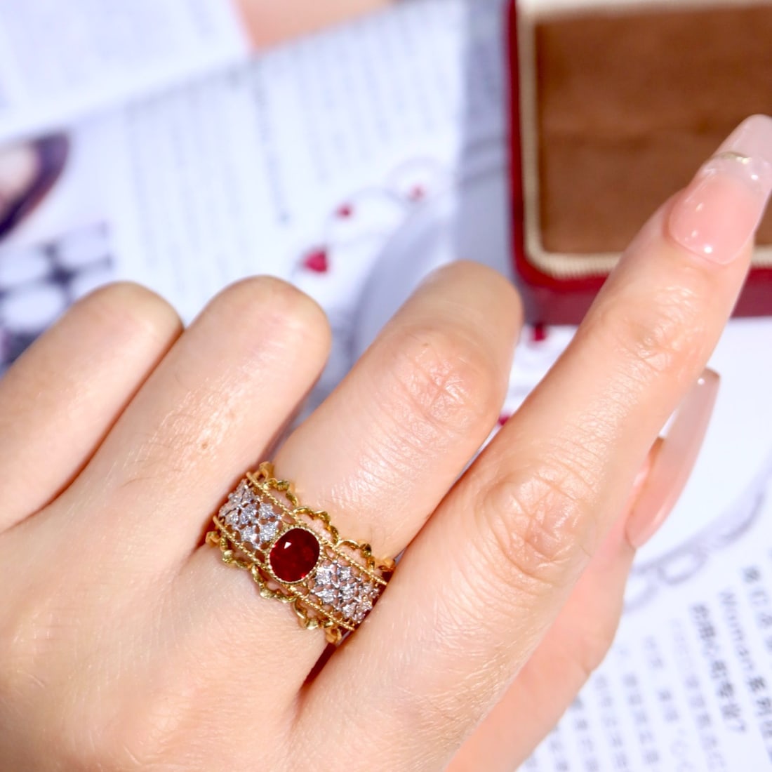 14k Gold 0.84 Ctw Natural Ruby & Diamond Ring - 5