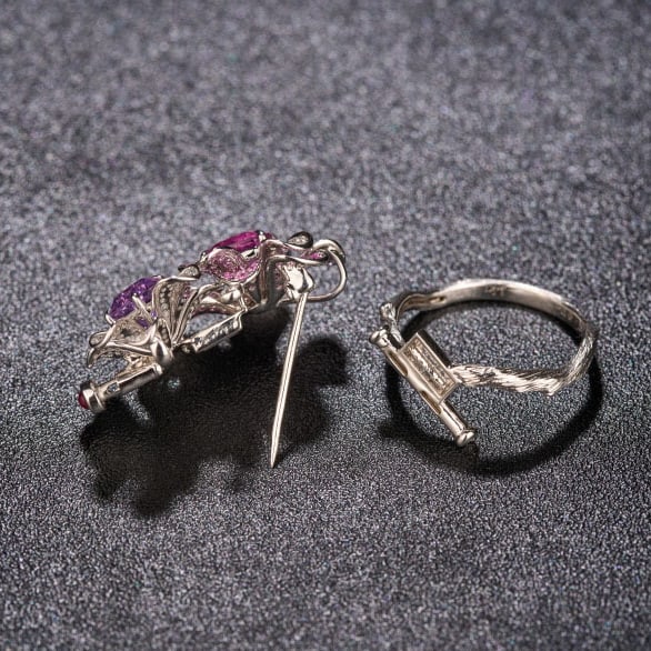14k Gold 2.42 Ctw Natural Sapphire & Sapphire & Toi Et Moi Ring/brooch/pendant( Without Chain ) - 3