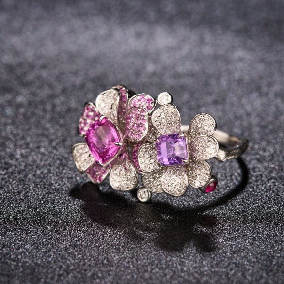14k Gold 2.42 Ctw Natural Sapphire & Sapphire & Toi Et Moi Ring/brooch/pendant( Without Chain ) - 4