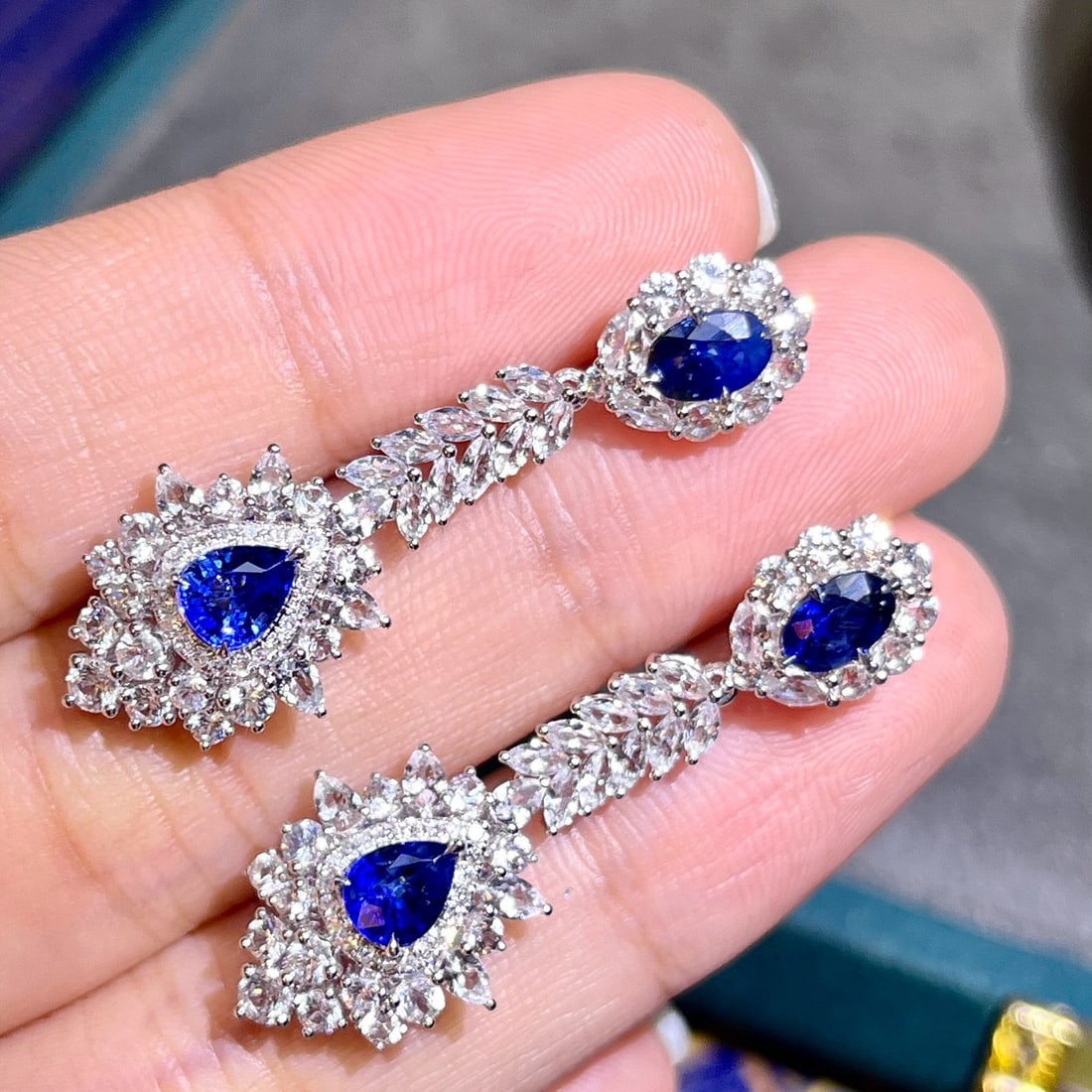 14k Gold 2.28 Ctw Vivid Blue Natural Sapphire & Diamond Earrings - 2