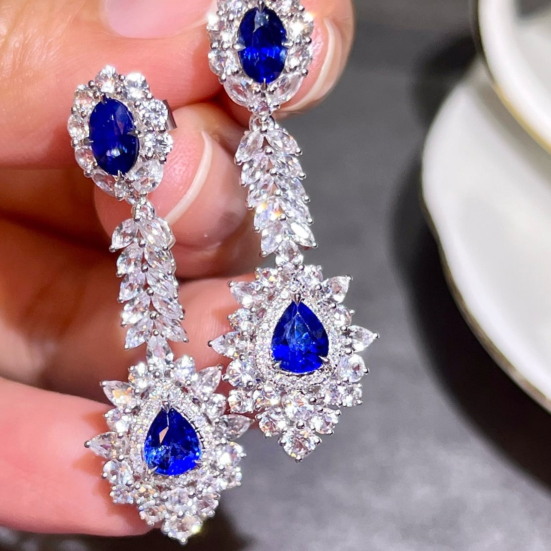 14k Gold 2.28 Ctw Vivid Blue Natural Sapphire & Diamond Earrings - 3
