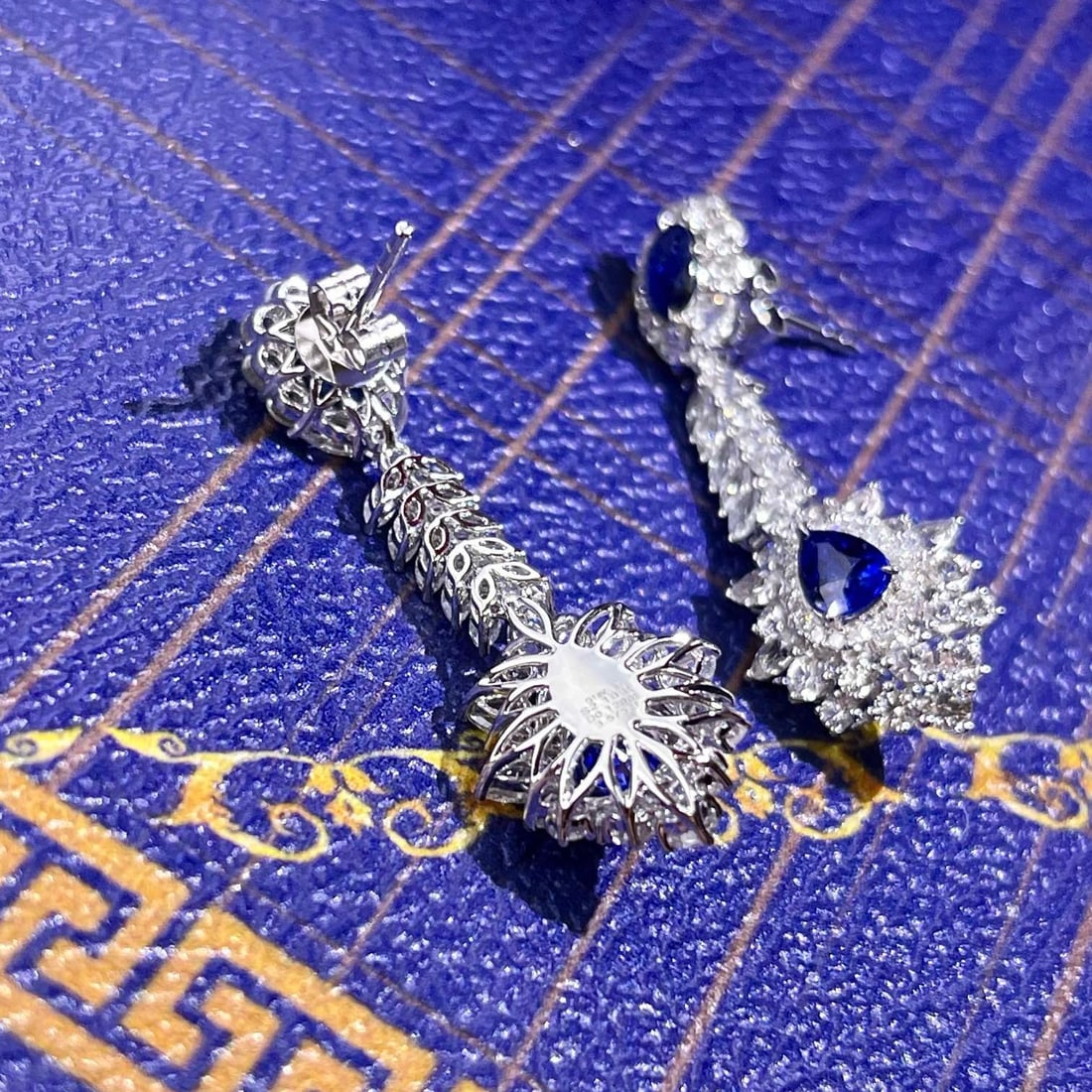 14k Gold 2.28 Ctw Vivid Blue Natural Sapphire & Diamond Earrings - 5
