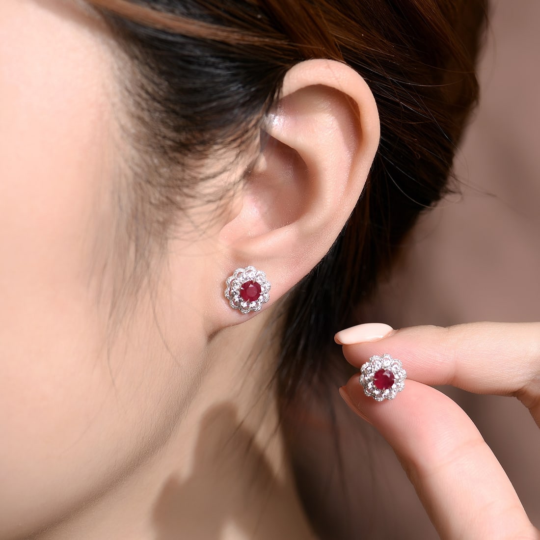 14k Gold 1.05 Ctw Natural Ruby & Diamond Earrings - 5