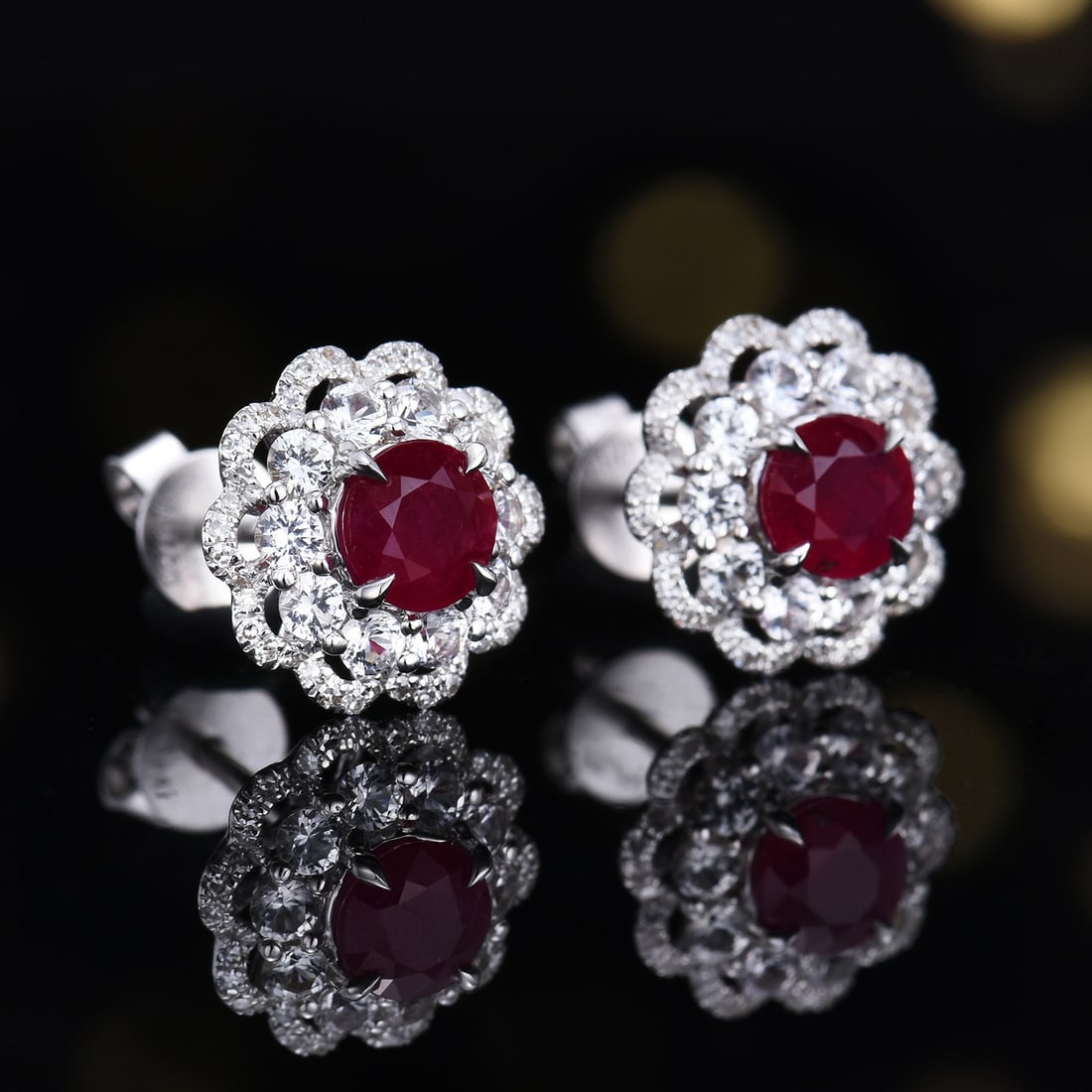 14k Gold 1.05 Ctw Natural Ruby & Diamond Earrings - 6