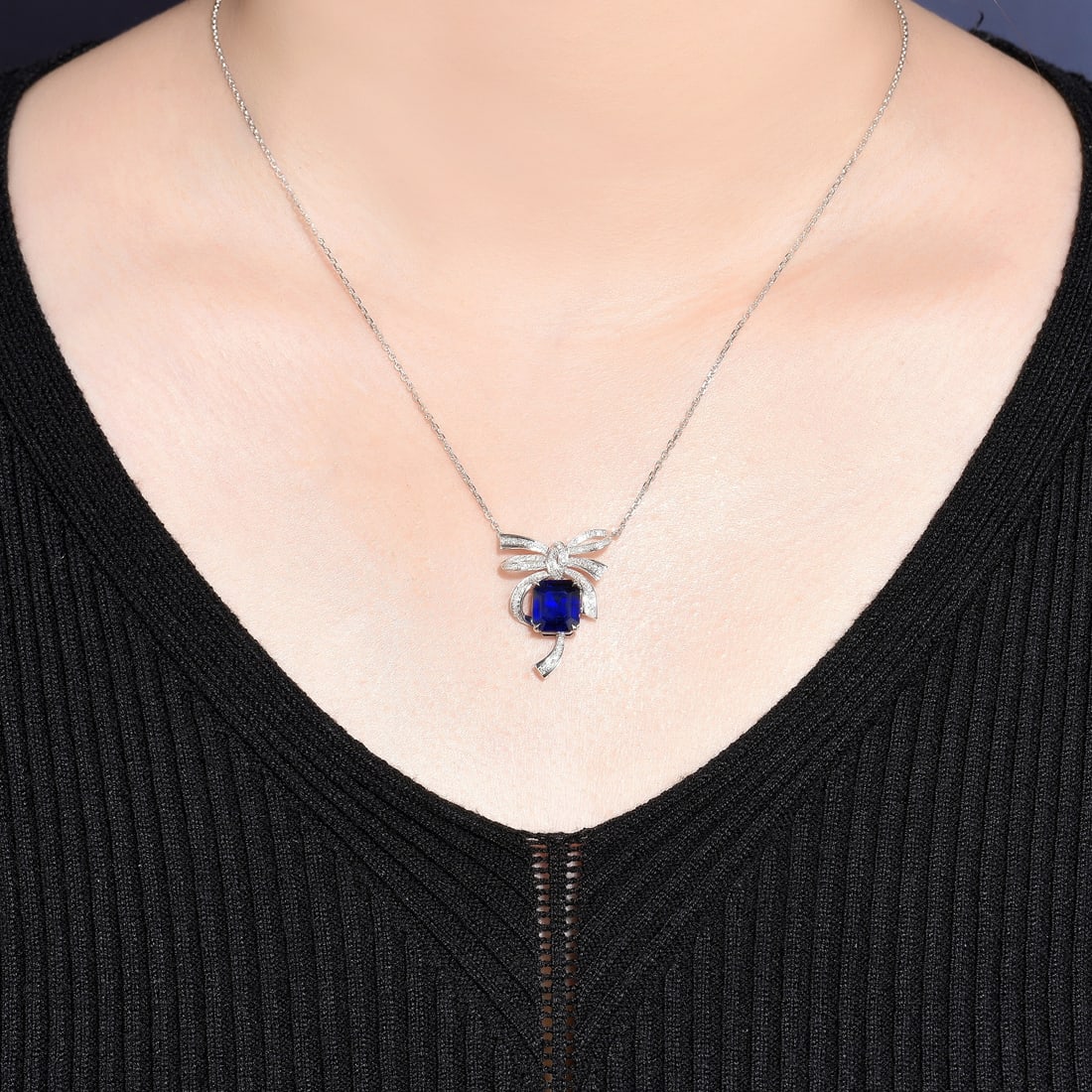 14k Gold 3.43 Ctw Vivid Blue Natural Sapphire & Diamond Necklace - 2