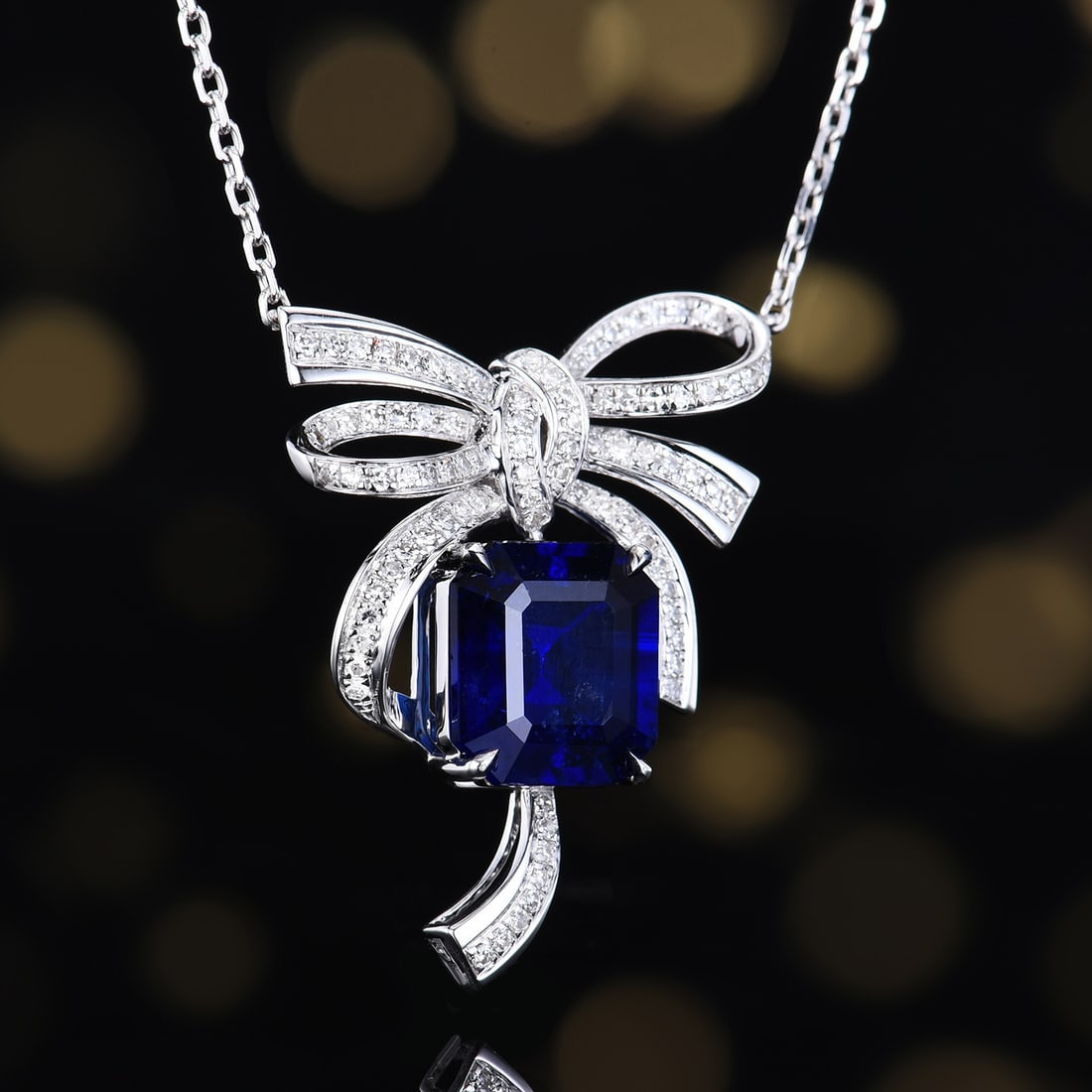 14k Gold 3.43 Ctw Vivid Blue Natural Sapphire & Diamond Necklace - 3