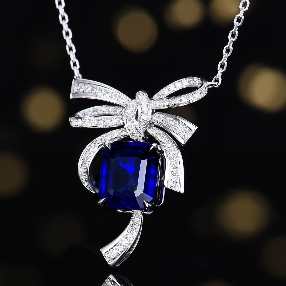 14k Gold 3.43 Ctw Vivid Blue Natural Sapphire & Diamond Necklace - 5