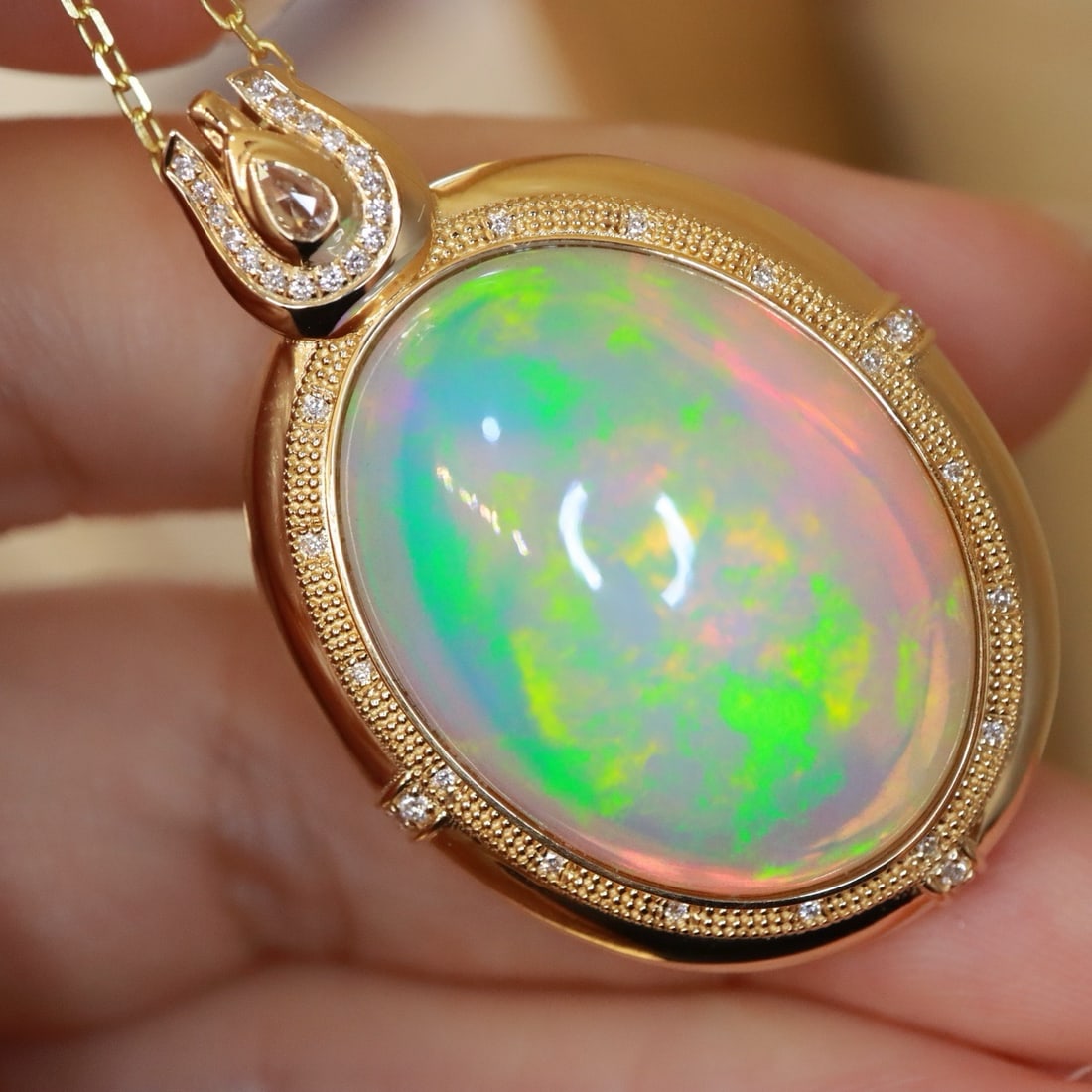 14k Gold 26.23 Ctw Natural Opal & Diamond Pendant( Without Chain ) - 3
