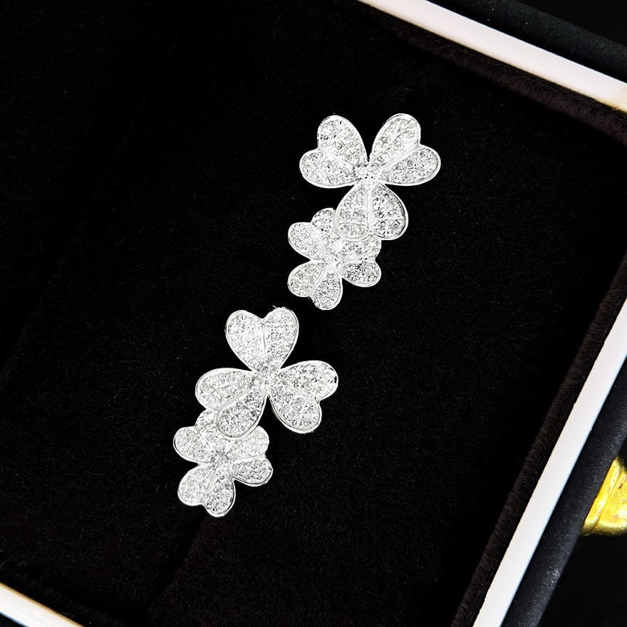 14k Gold 0.4 Ct Natural H Diamond & Flowers Earrings - 2