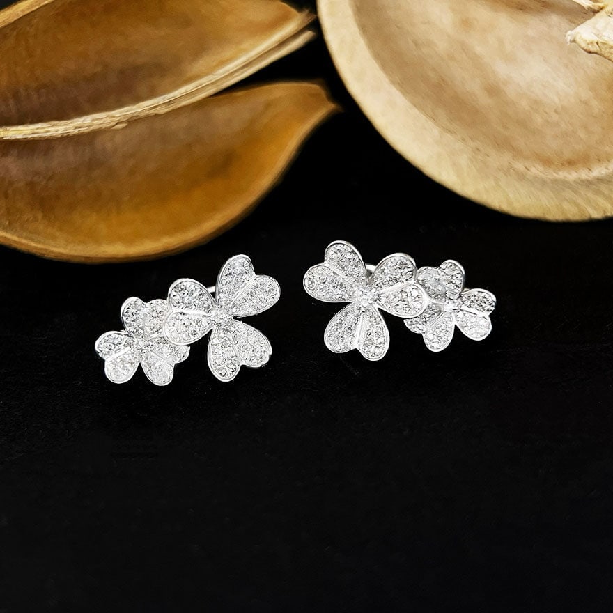14k Gold 0.4 Ct Natural H Diamond & Flowers Earrings - 3