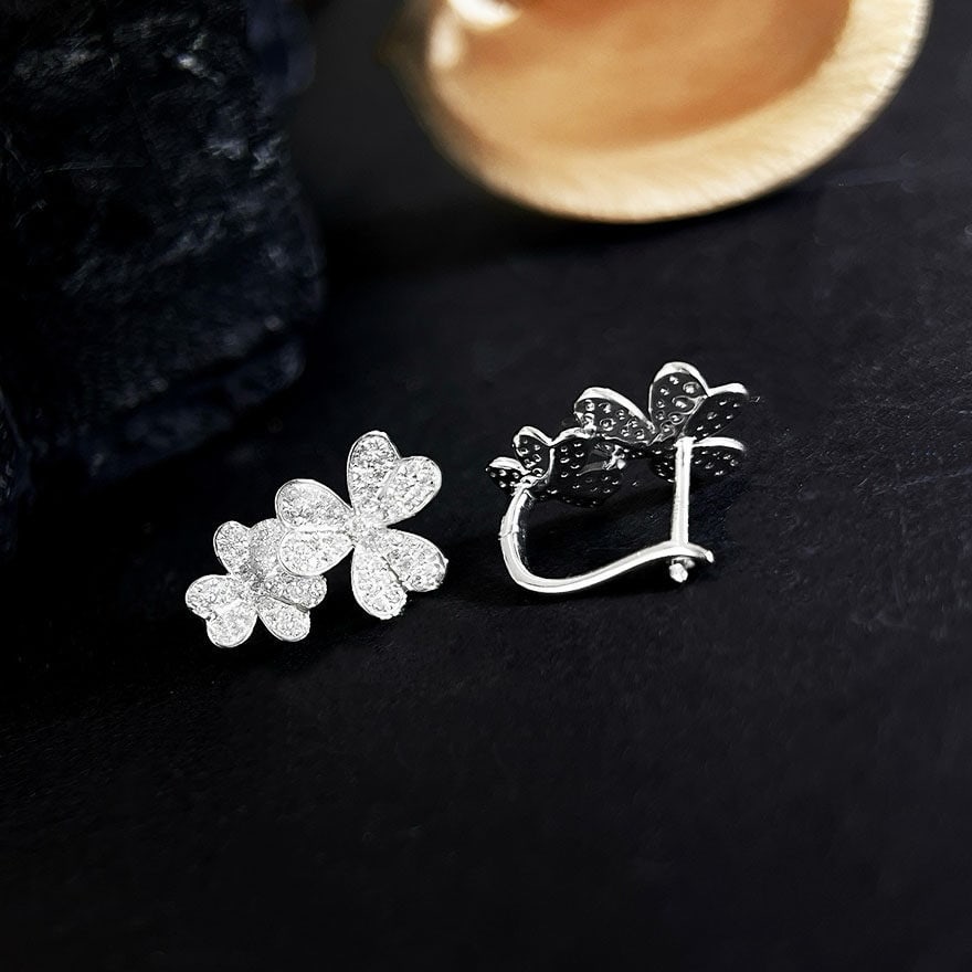 14k Gold 0.4 Ct Natural H Diamond & Flowers Earrings - 4