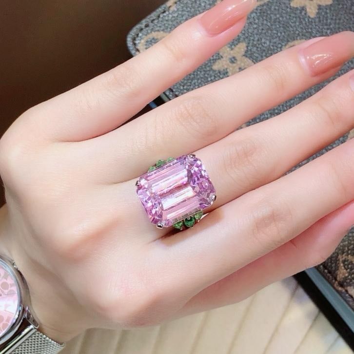 14k Gold 28.33 Ctw Natural Kunzite & Tsavorite Ring - 6