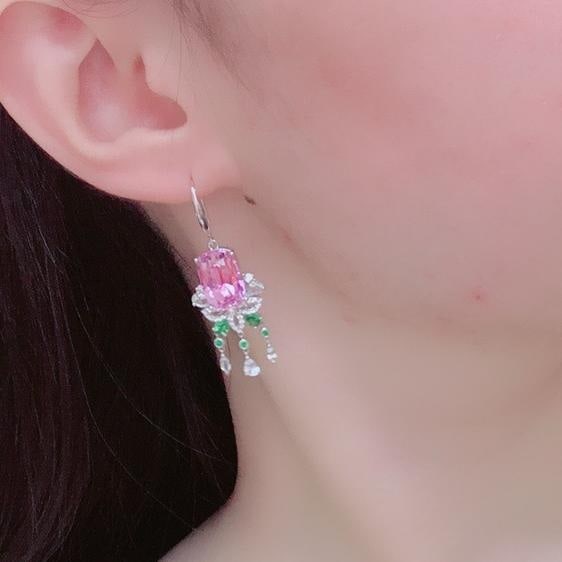 14k Gold 19.74 Ctw Natural Kunzite & Sapphire Earrings - 2