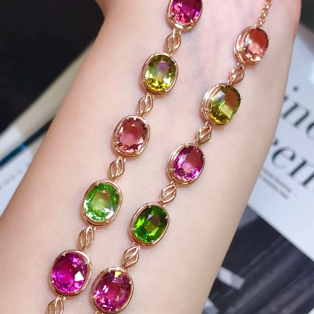 14k Gold 25.5 Ct Natural Tourmaline & Diamond Necklace - 3