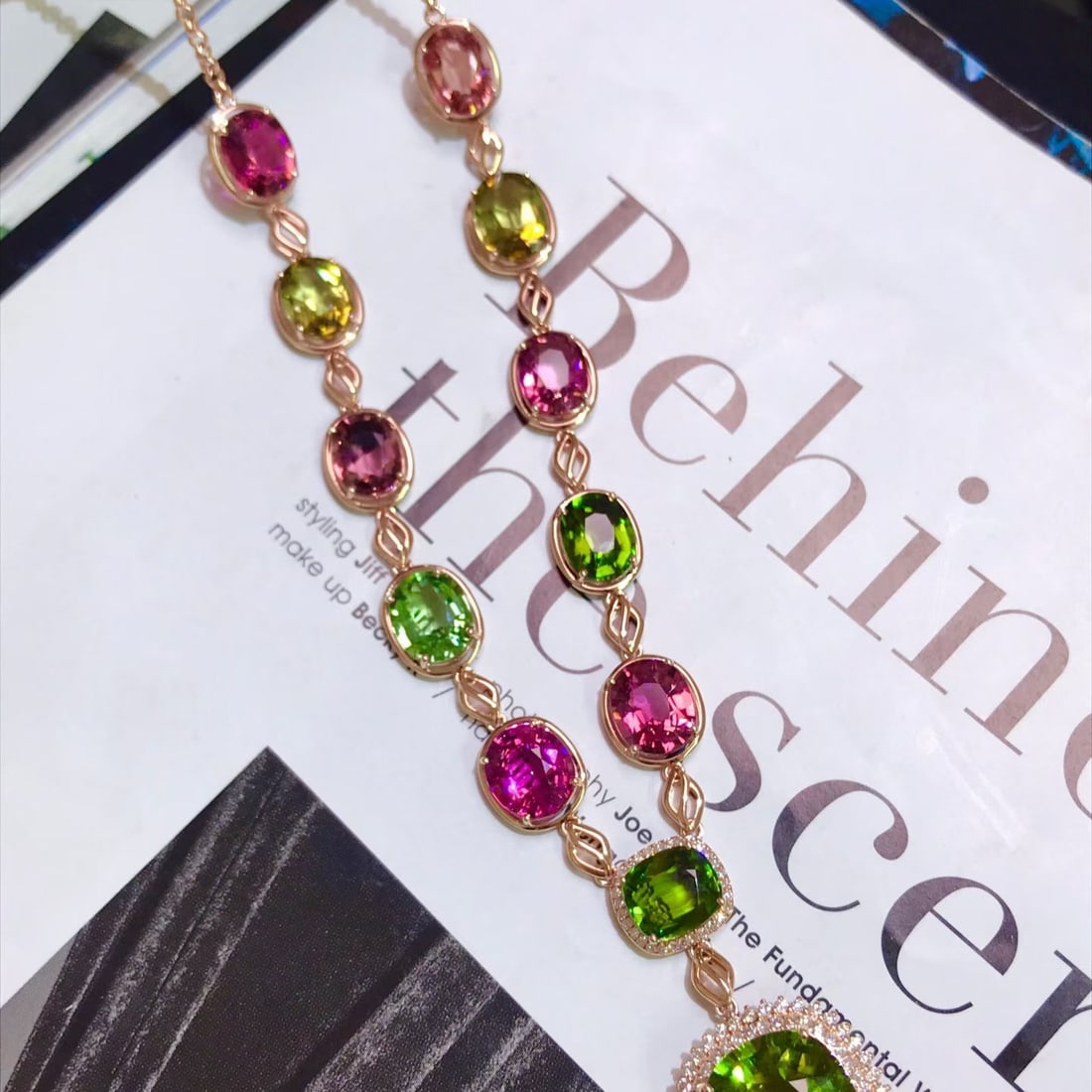 14k Gold 25.5 Ct Natural Tourmaline & Diamond Necklace - 6