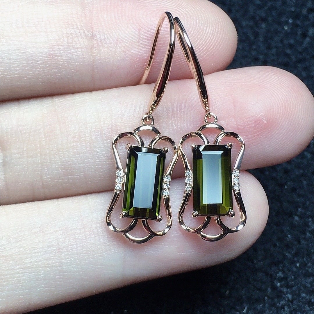 14k Gold 2.92 Ct Natural Tourmaline & Diamond Earrings - 2