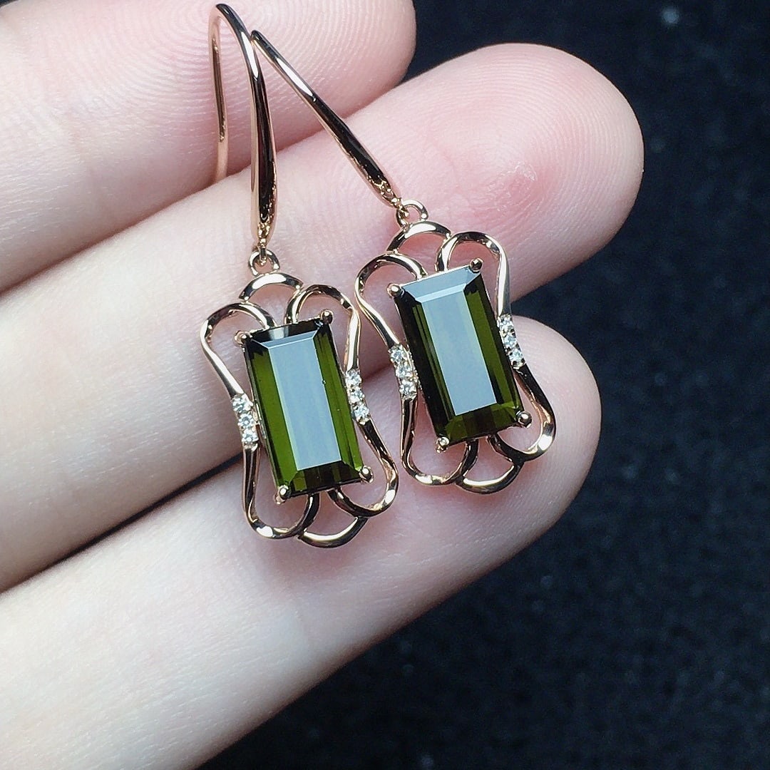 14k Gold 2.92 Ct Natural Tourmaline & Diamond Earrings - 4