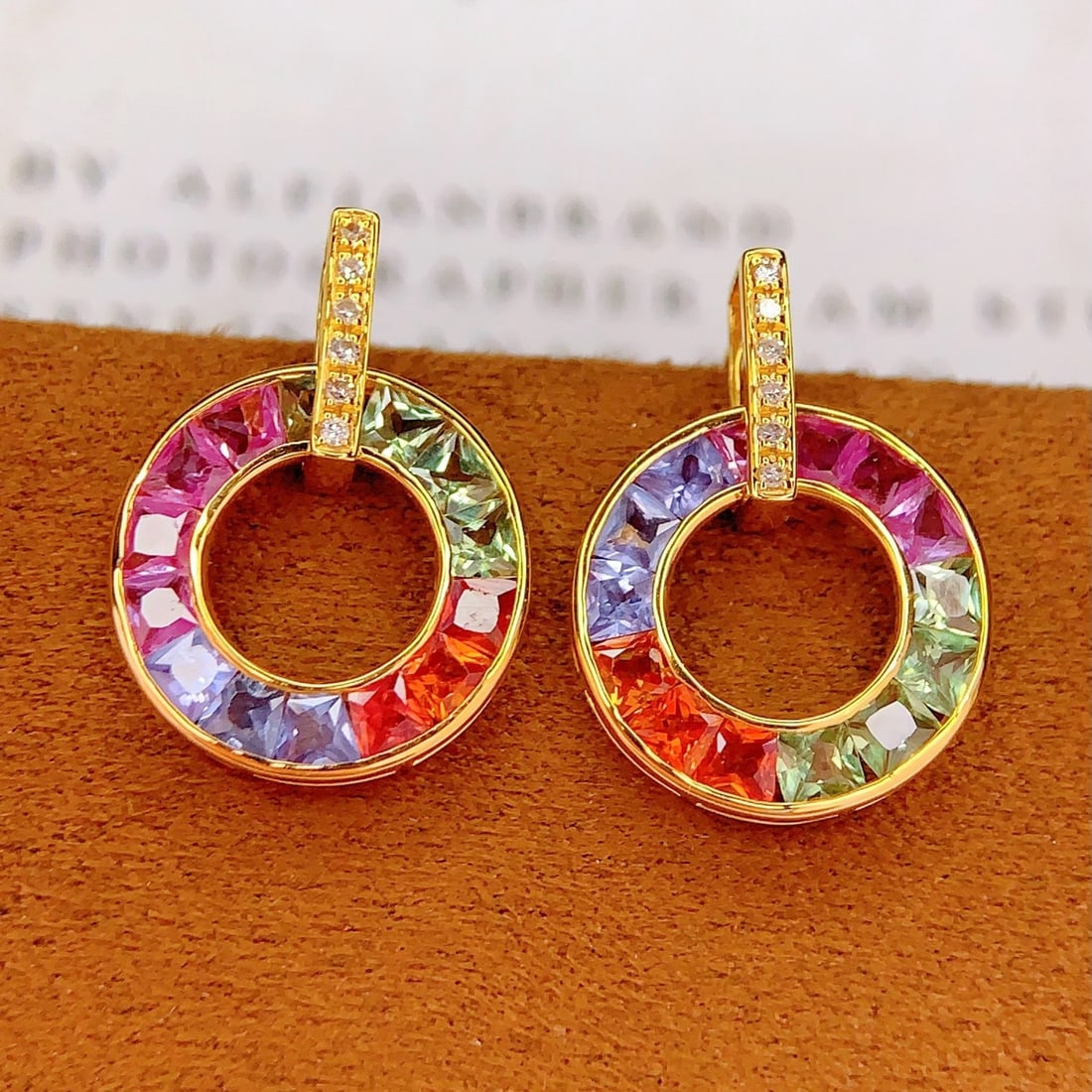 14k Gold 1.6 Ct Natural Sapphire & Diamond Earrings - 2