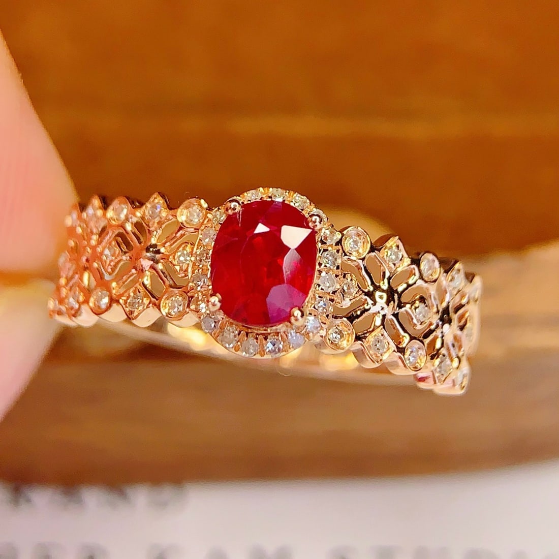 14k Gold 0.65 Ct Vivid Red Natural Ruby & Diamond Ring - 4