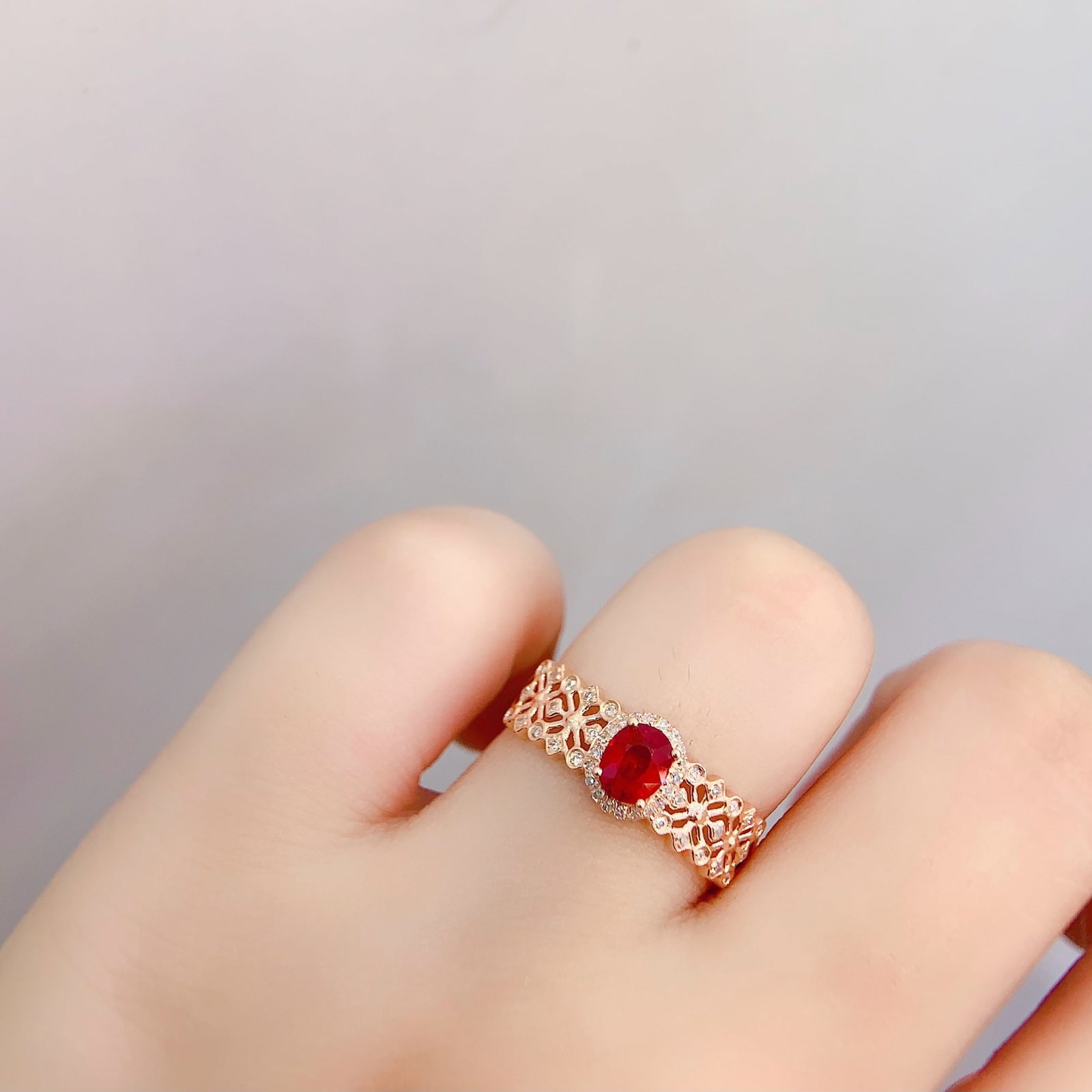 14k Gold 0.65 Ct Vivid Red Natural Ruby & Diamond Ring - 6