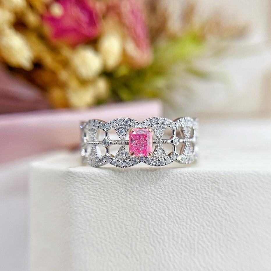 14k Gold 0.51 Ctw Natural Pink Diamond & Diamond Ring: Ref:231190184 // gold content:14k gold // ring size:7. 25us // // main gemstone:pink diamond // shape:cushion // carat weight:0. 25ct // color:pink // treatment:natural // // adjacent gemstone 2 : dia