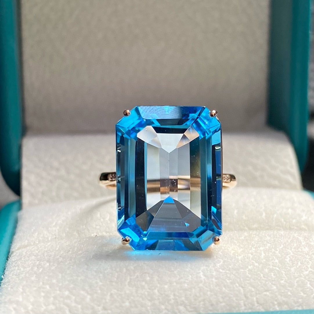 14k Gold 15.55 Ct Natural Topaz & Diamond Ring - 2