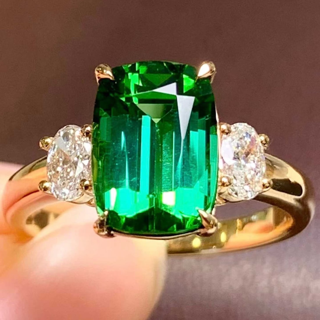 14k Gold 3 Ct Natural Tourmaline & Diamond Ring - 2