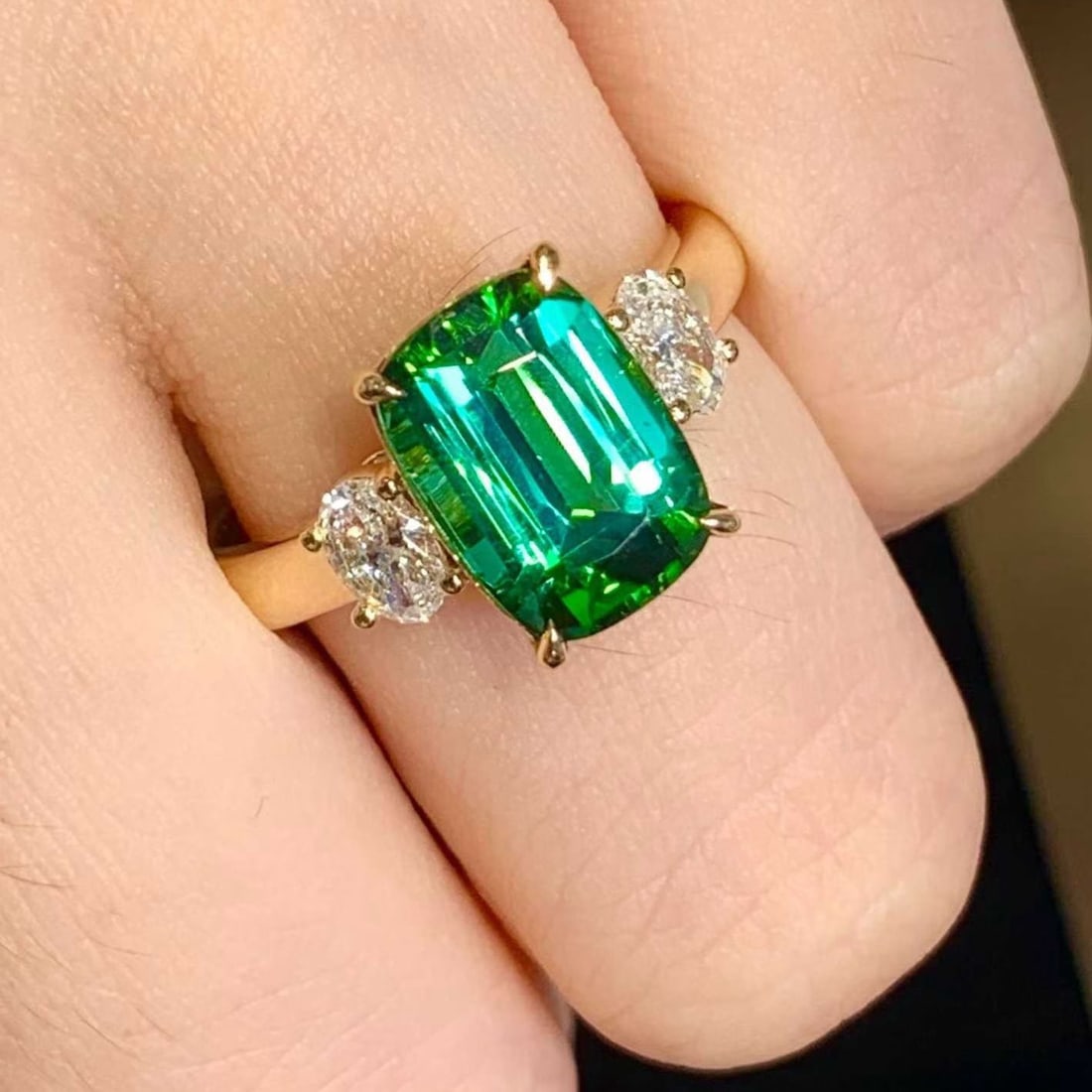 14k Gold 3 Ct Natural Tourmaline & Diamond Ring - 4