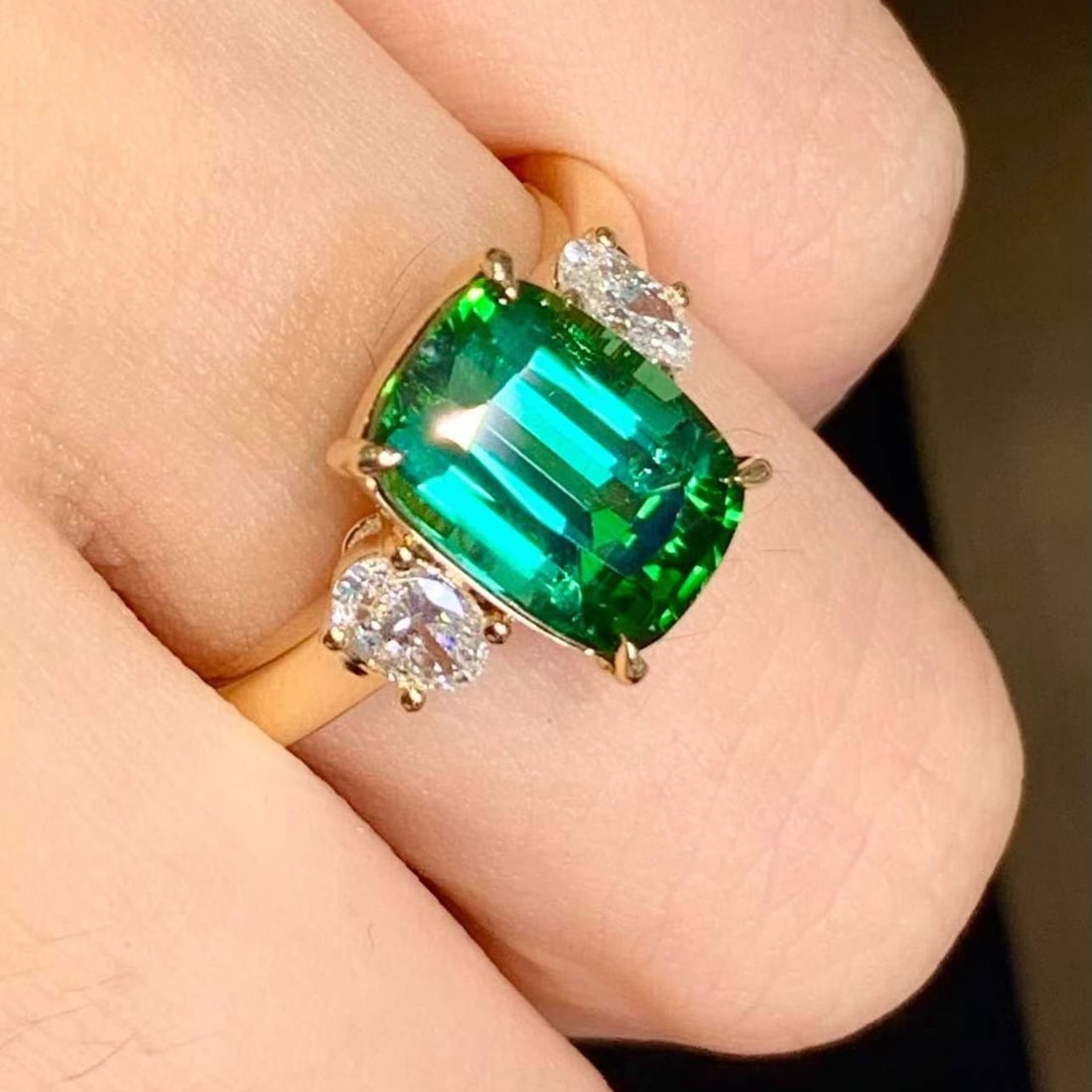 14k Gold 3 Ct Natural Tourmaline & Diamond Ring - 5