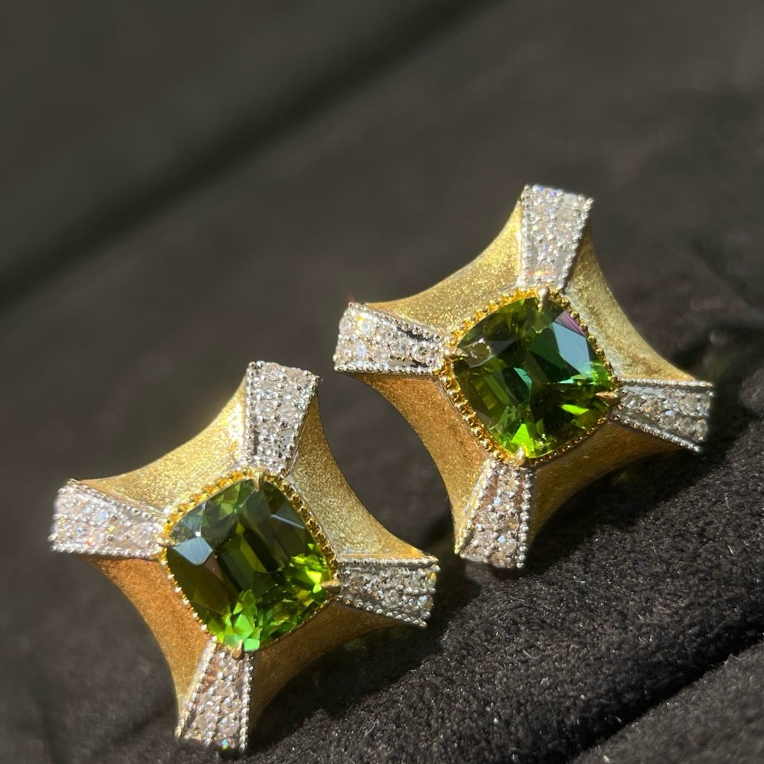 14k Gold 2.18 Ctw Natural Tourmaline & Diamond Earrings - 4