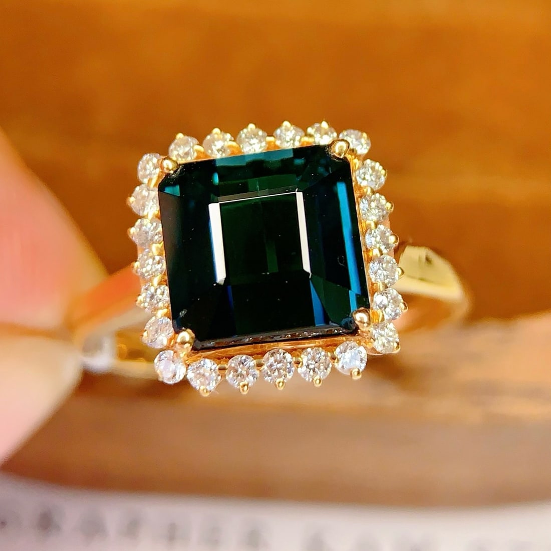 14k Gold 3 Ct Natural Tourmaline & Diamond Ring - 4