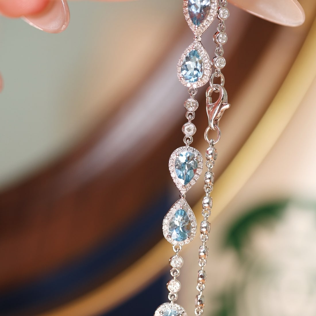 14k Gold 4.08 Ctw Natural Aquamarine & Diamond Bracelet - 6