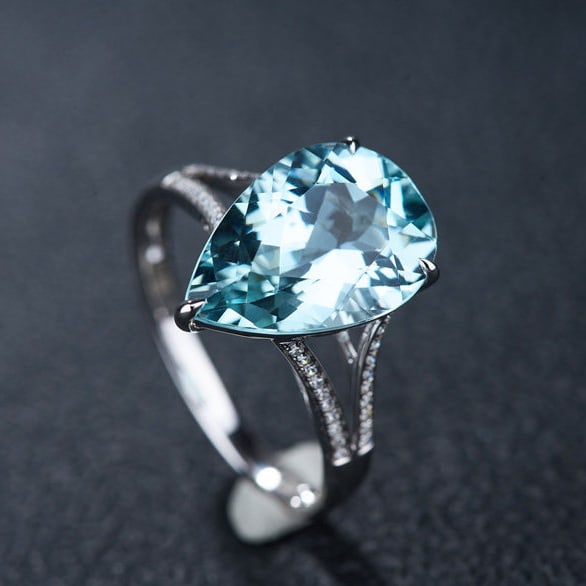 14k Gold 4.21 Ct Natural Aquamarine & Diamond Ring - 6