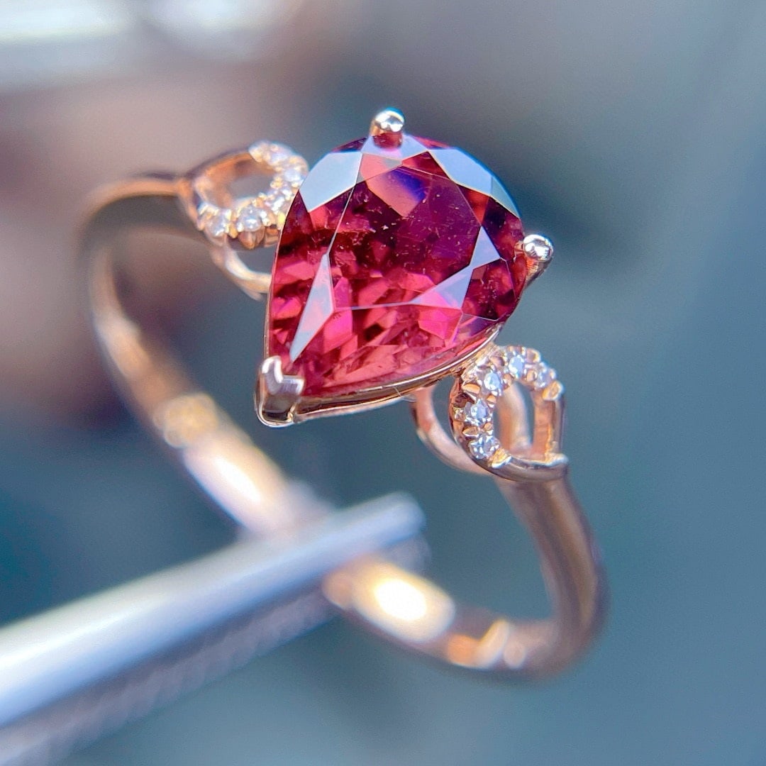 14k Gold 1.6 Ct Natural Tourmaline & Diamond Ring - 3