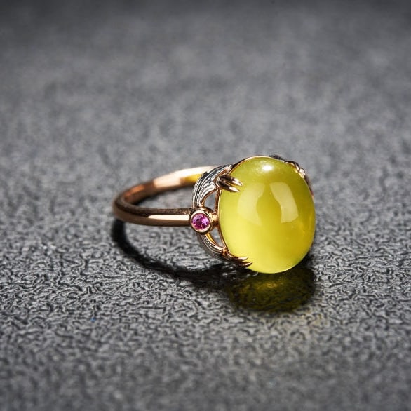 14k Gold 5.42 Ct Natural Prehnite & Ruby Ring - 4