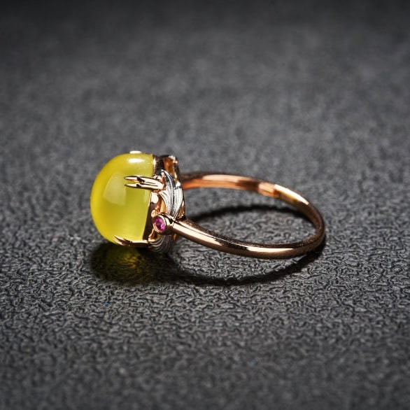 14k Gold 5.42 Ct Natural Prehnite & Ruby Ring - 6