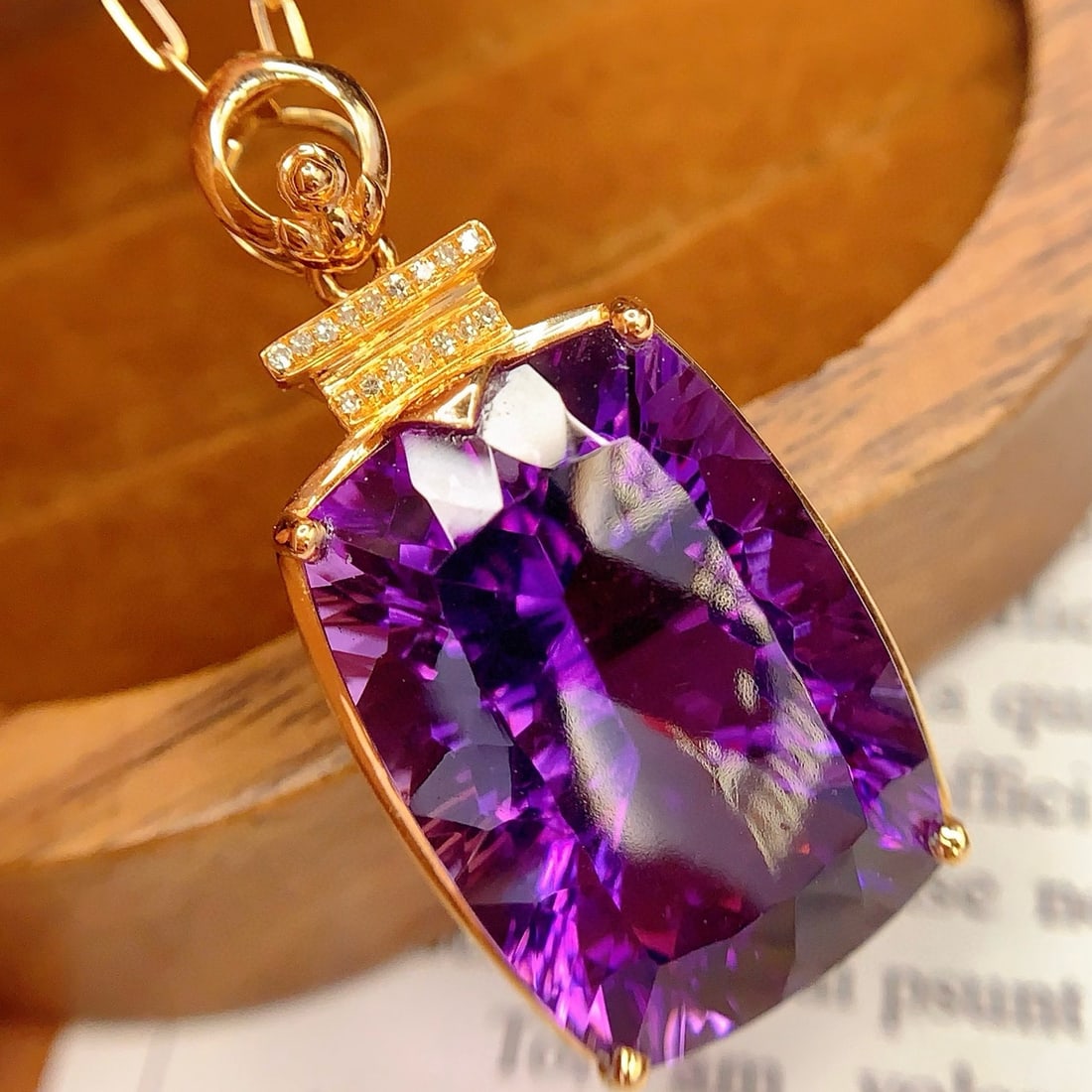 14k Gold 23.6 Ct Natural Amethyst & Diamond Pendant( Without Chain ) - 2