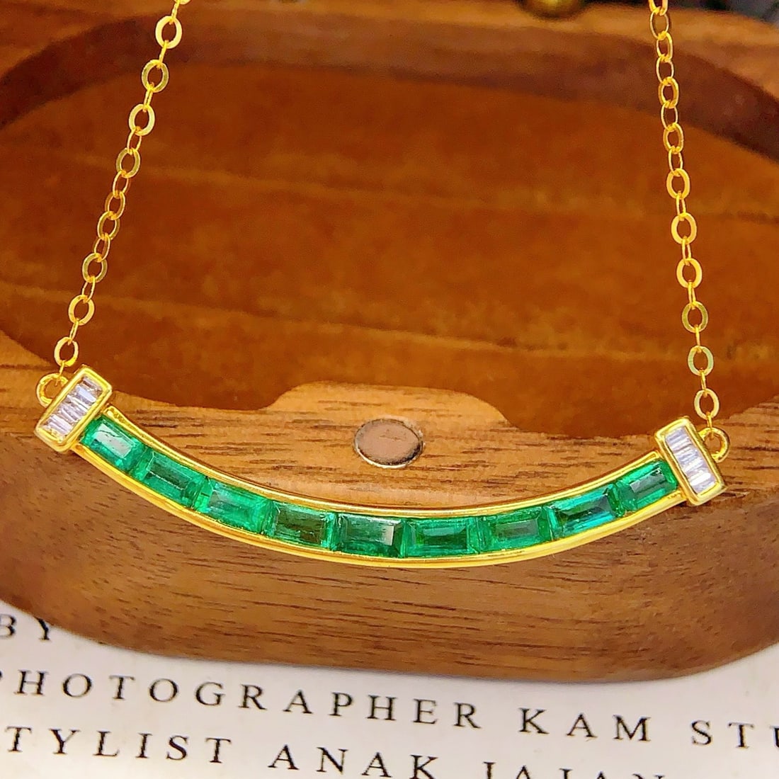 14k Gold 1.5 Ct Natural Emerald & Diamond Necklace - 2