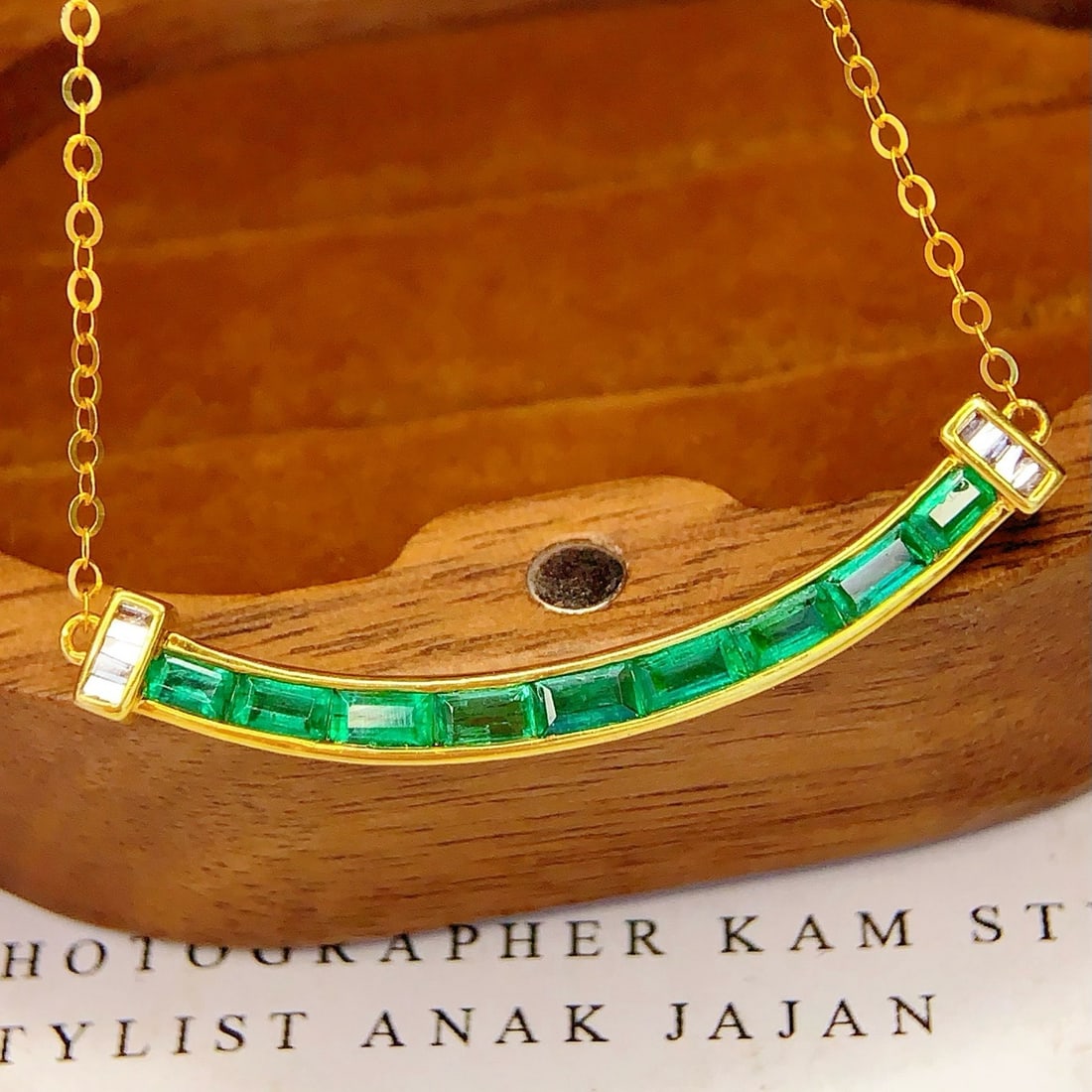 14k Gold 1.5 Ct Natural Emerald & Diamond Necklace - 6