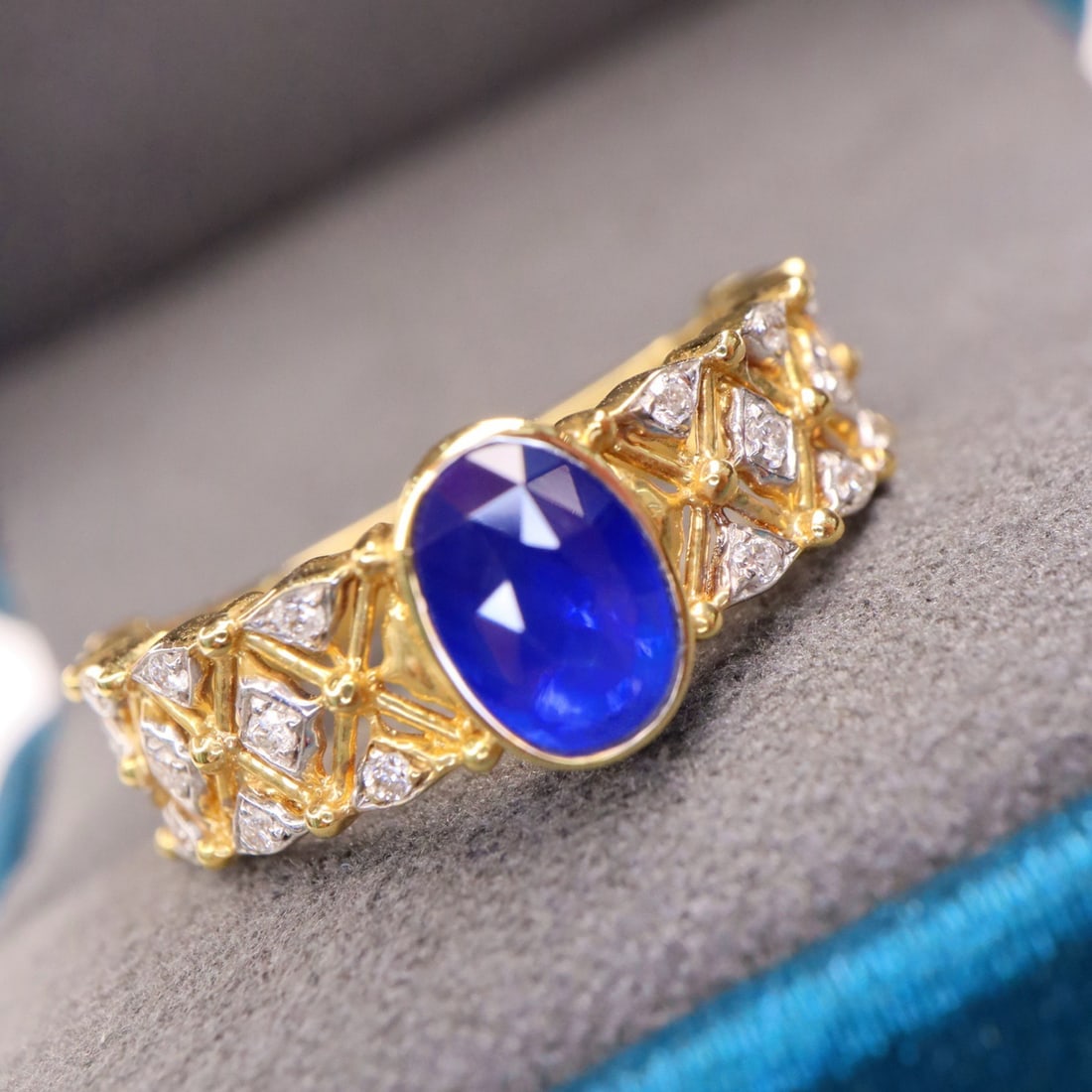 14k Gold 1.20 Ctw Natural Sapphire & Diamond Ring - 2