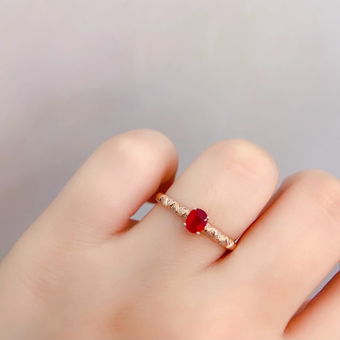 14k Gold 0.6 Ct Vivid Red Natural Ruby & Diamond Ring - 5