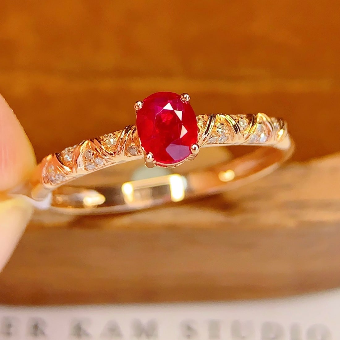 14k Gold 0.6 Ct Vivid Red Natural Ruby & Diamond Ring - 6