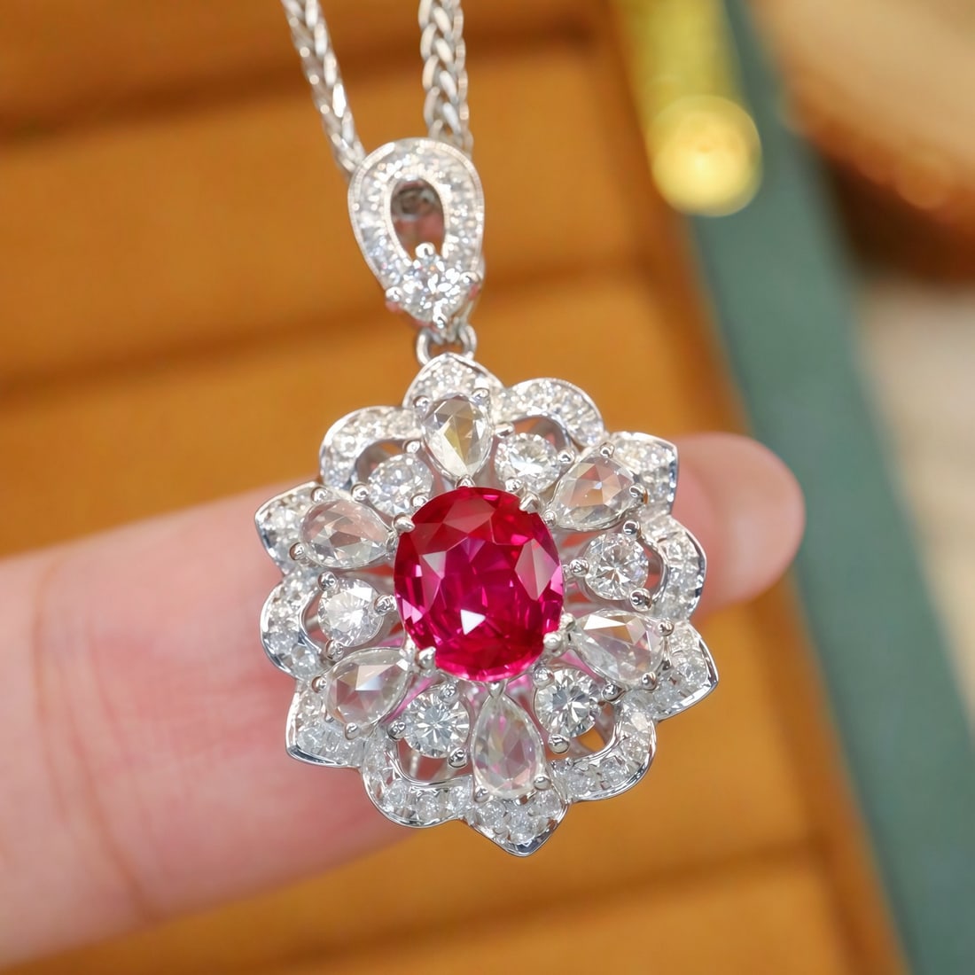14k Gold 1.30 Ctw Natural Ruby & Diamond Pendant( Without Chain ): Ref:231190233 // gold content:14k gold // main gemstone:ruby // shape:oval // carat weight:0. 69ct // color:pigeonblood red // treatment:natural // // adjacent gemstone 2 : diamond // number of