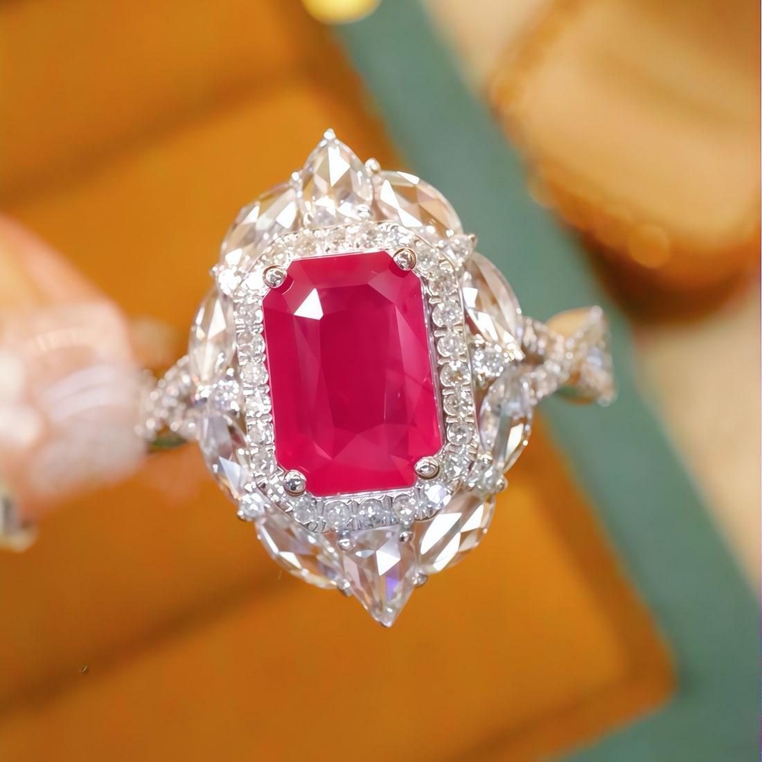 14k Gold 2.16 Ctw Natural Ruby & Diamond Ring: Ref:231190234 // gold content:14k gold // ring size:7. 25us // // main gemstone:ruby // shape:octagonal // carat weight:1. 52ct // color:red // treatment:natural // // adjacent gemstone 2 : diamond