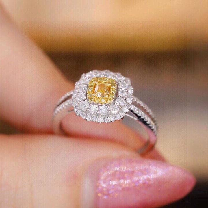 14k Gold 0.8 Ctw Natural Yellow Diamond & Diamond Ring - 7