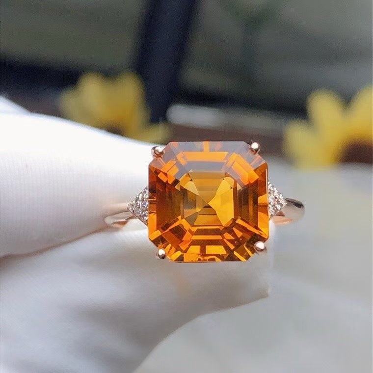 14k Gold 4.50 Ct Natural Citrine & Diamond Ring - 4