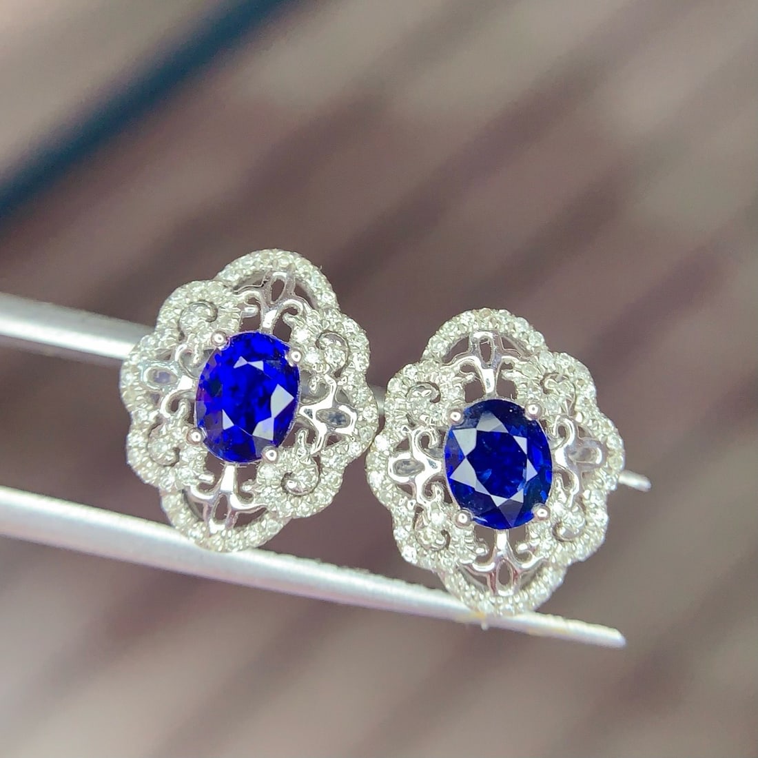 14k Gold 1.2 Ct Natural Sapphire & Diamond Earrings - 5