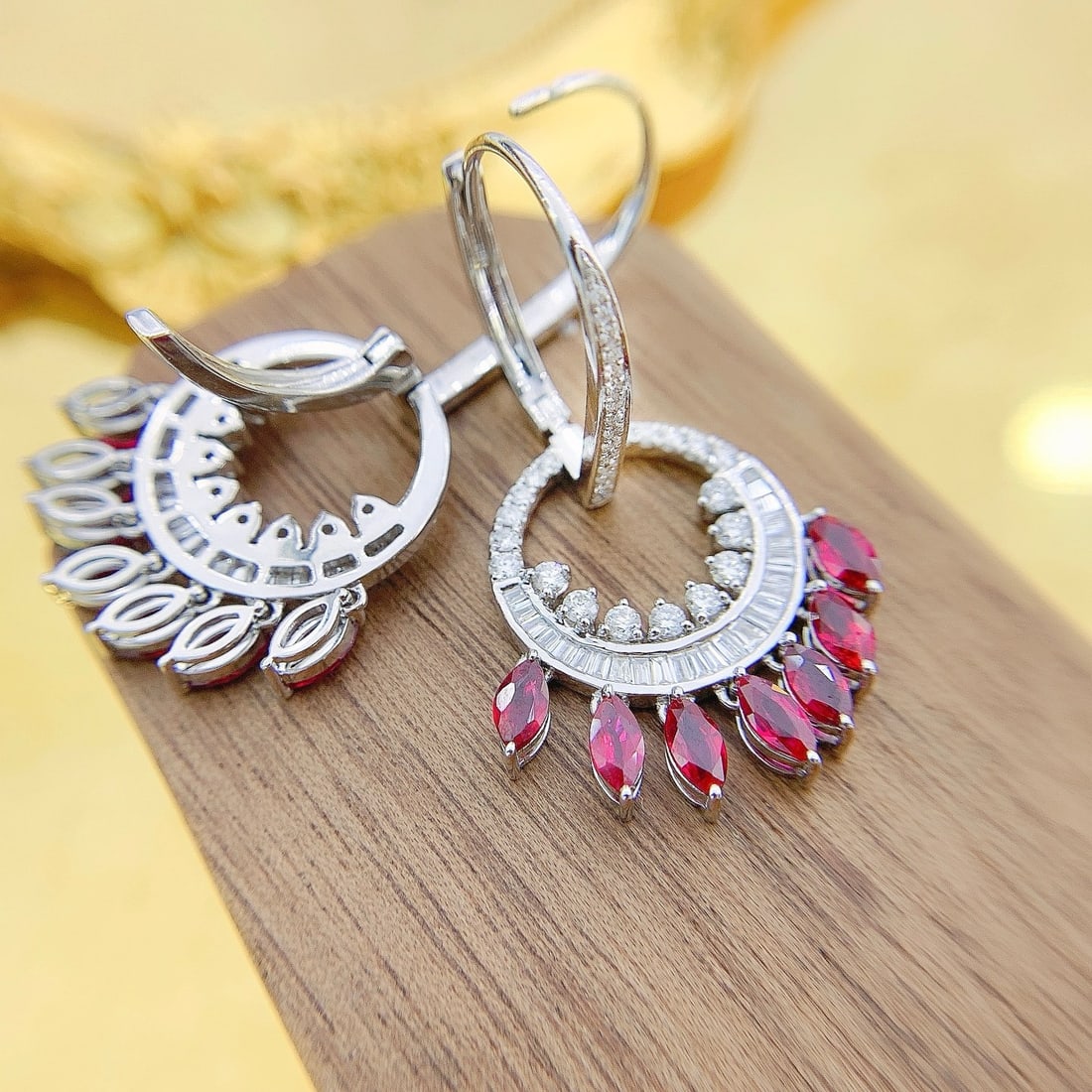 14k Gold 3.52 Ctw Natural Ruby & Diamond Earrings - 4